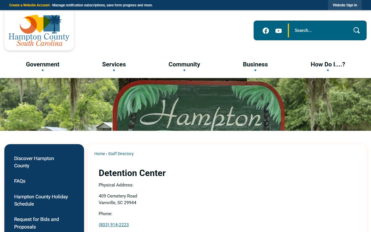 Hampton County Detention Center inmate records staff directory