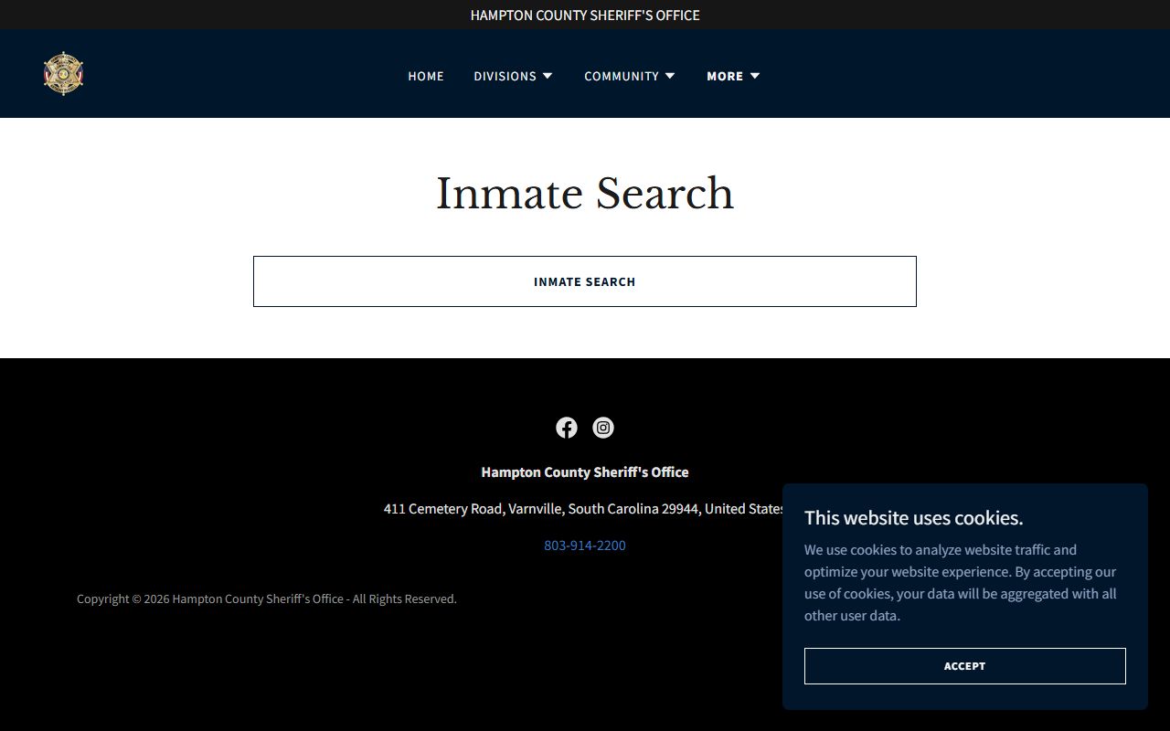 Hampton County inmate records sheriff inmate search page without visible roster fields