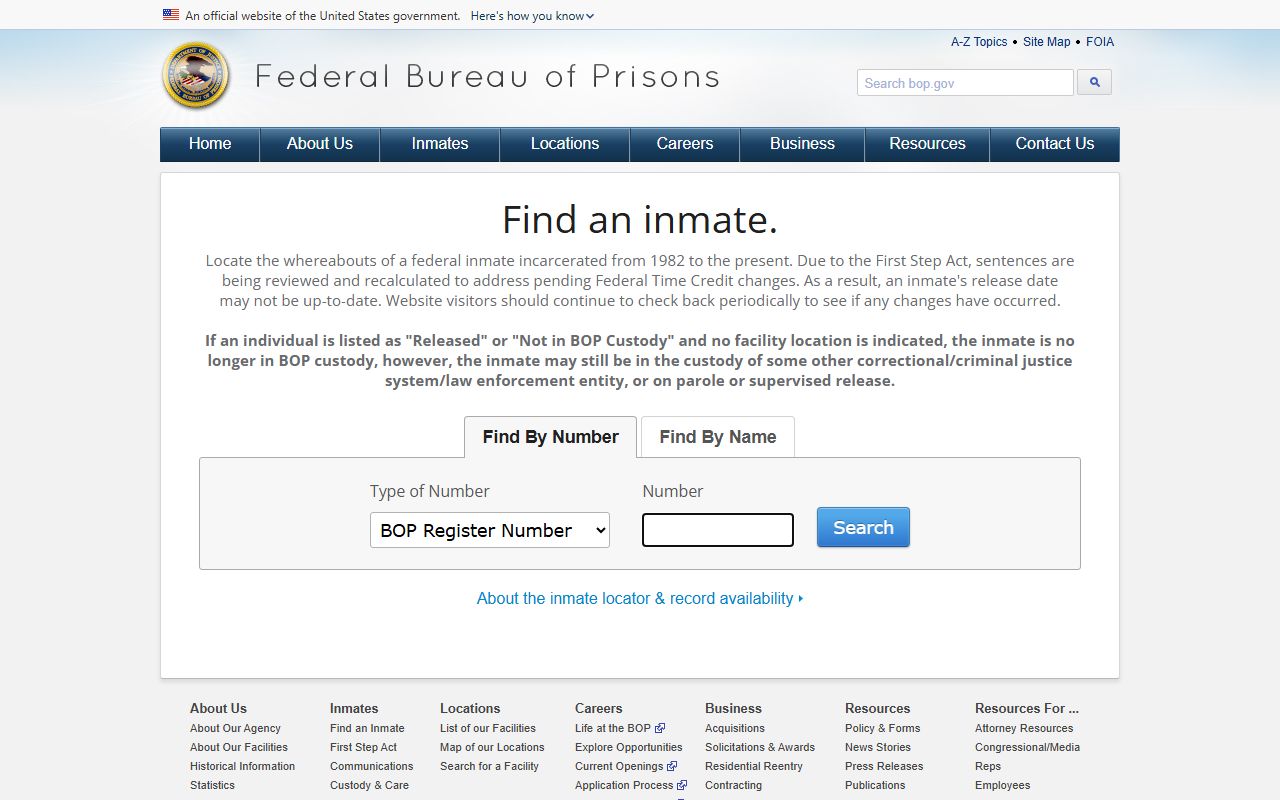BOP inmate locator search fields for Federal Correctional Institution Estill records